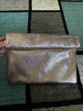 Moda Luxe Light Pink/Bronze Shimmer Leather Clutch Bag